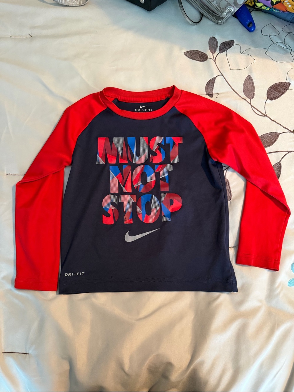 Nike Kids Long-Sleeve 'Must Not Stop' Shirt - Navy & Red